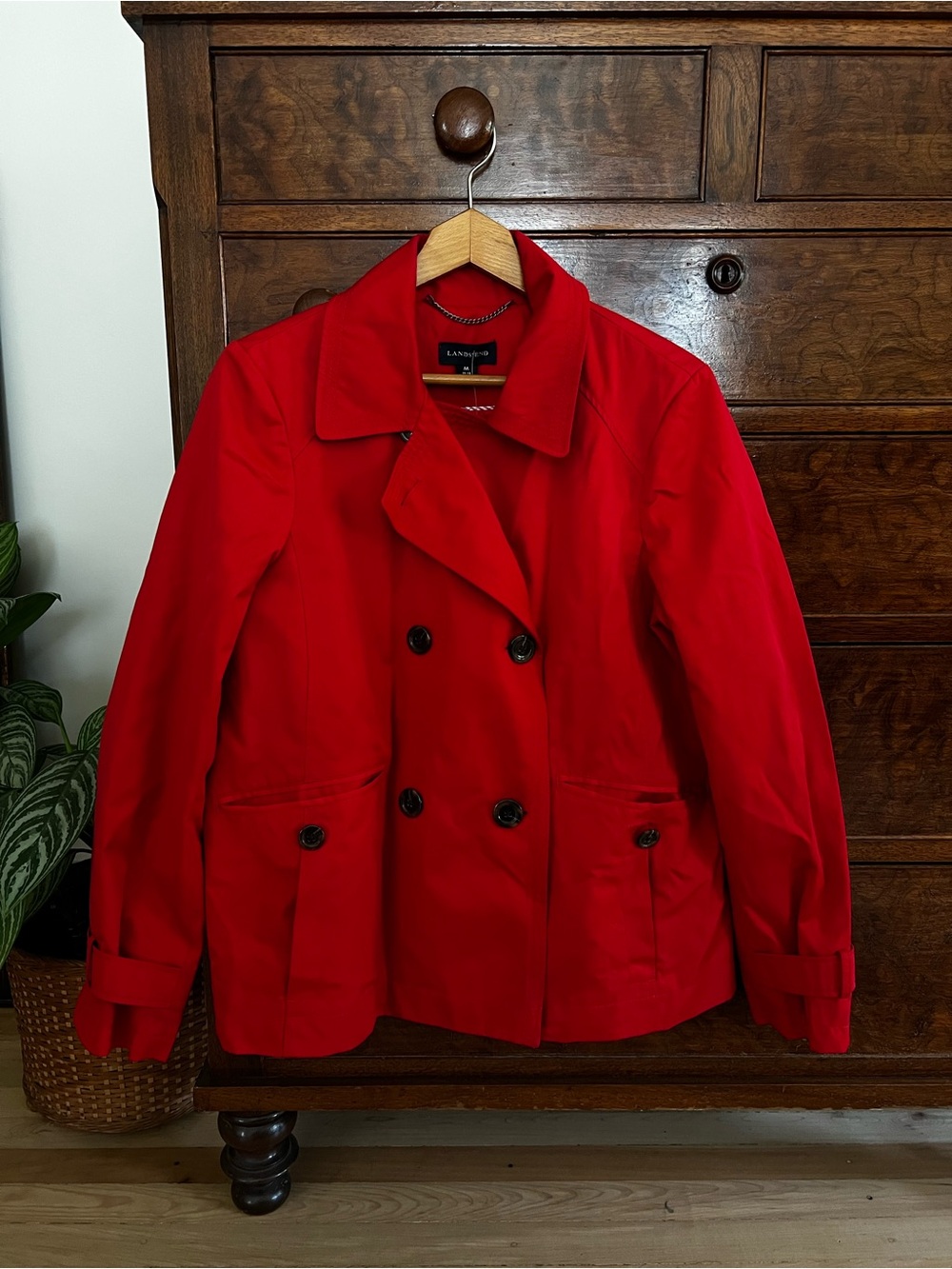 Lands' End Women's Cherry Red Double-Breasted Rain-jacket